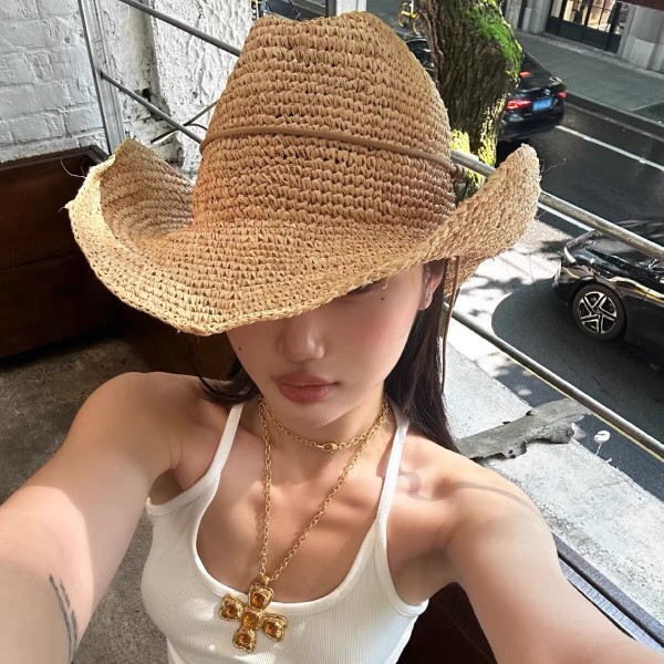 도착 인기 라피아 크로셰 모자,