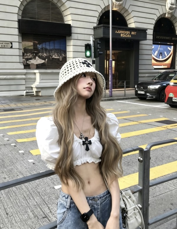 십자가 밀짚 버킷햇